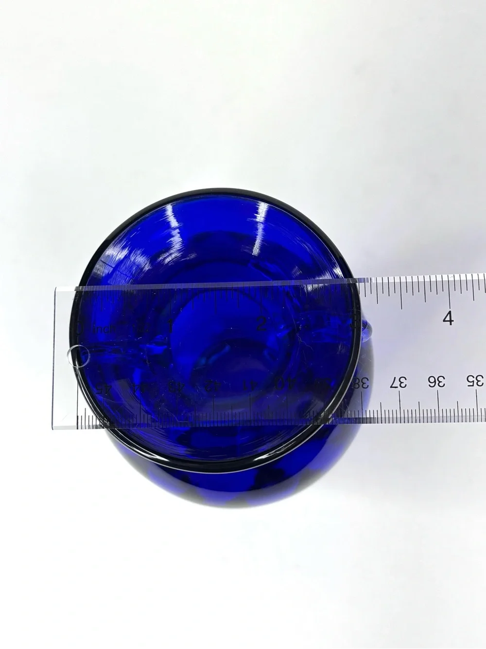 Vintage Cobalt Blue Art Glass Blenko Vase Clear Scroll Handles - Picture 3 of 10